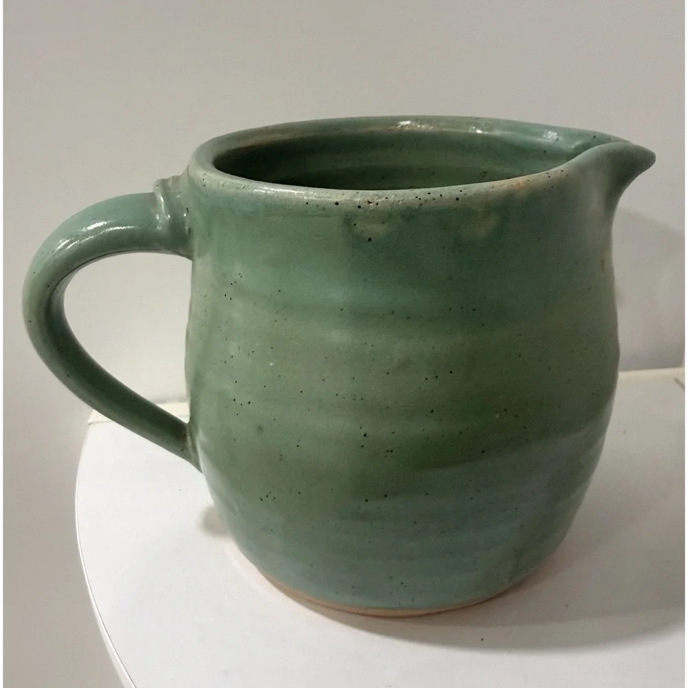 Vintage Signed Art Pottery Pitcher Stoneware Farmhouse Hand Painted Floral